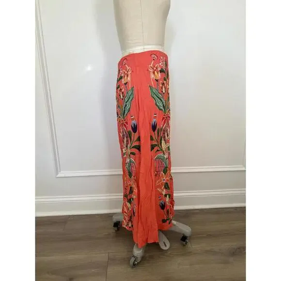 Farm Rio - Coral Floral Midi Skirt with Vibrant Print, Size M - Picture 6 of 10